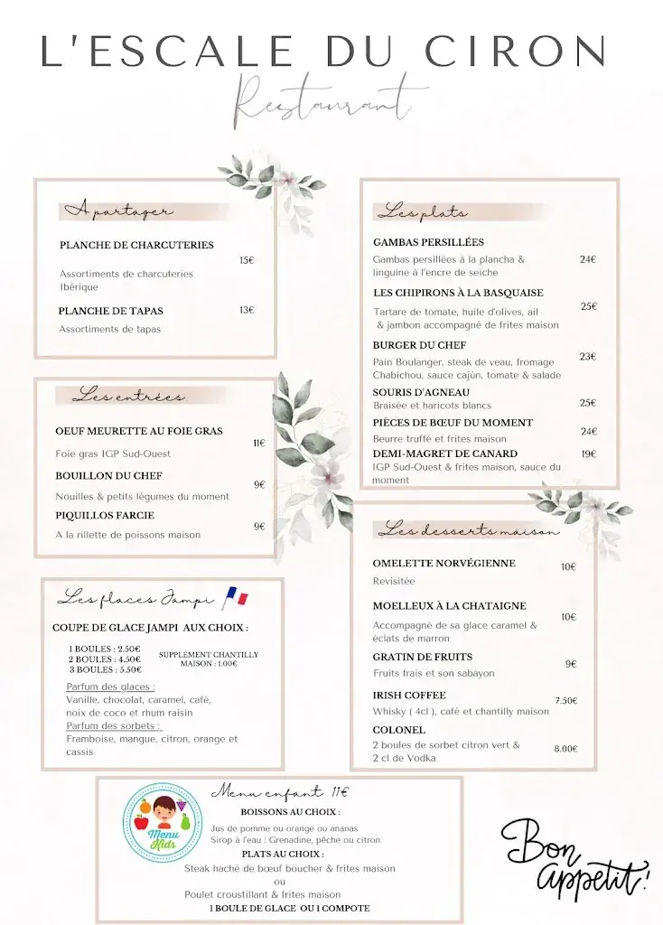 Menu_The Ciron stopover_Villandraut_image_1