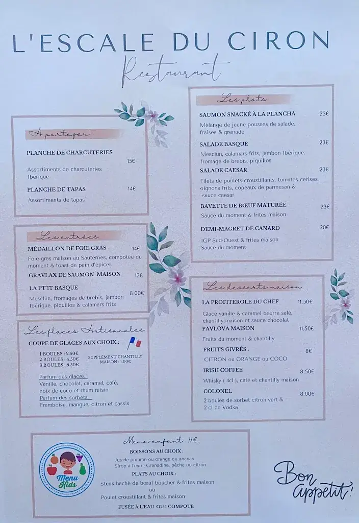 Menu_The Ciron stopover_Villandraut_image_2