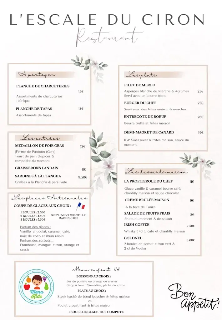 Menu_The Ciron stopover_Villandraut_image_4