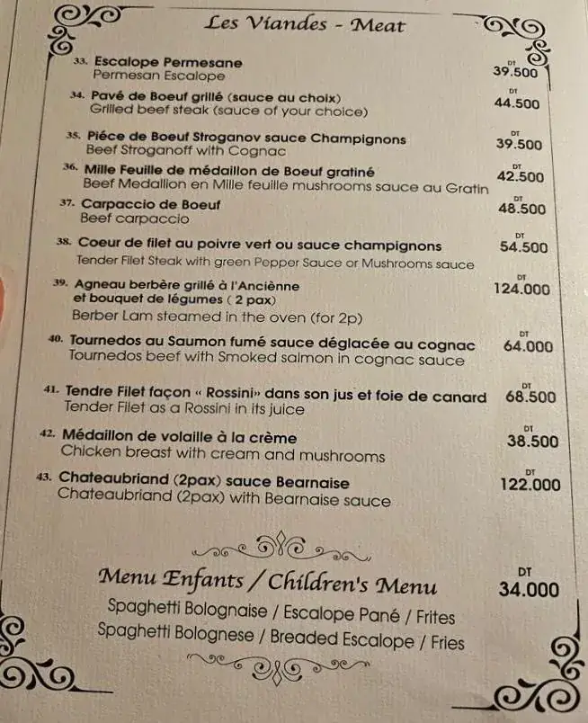 Menü_Restaurant l'Escargot_Tunisia_Bild_2