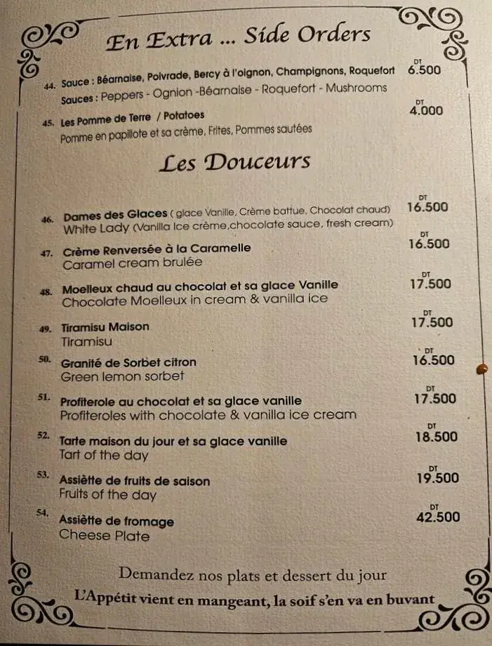 Menü_Restaurant l'Escargot_Tunisia_Bild_3