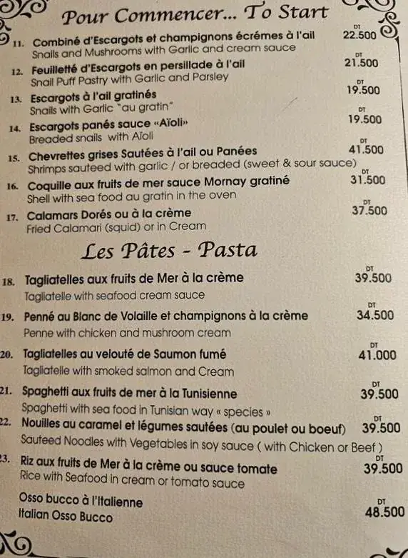 Menü_Restaurant l'Escargot_Tunisia_Bild_4