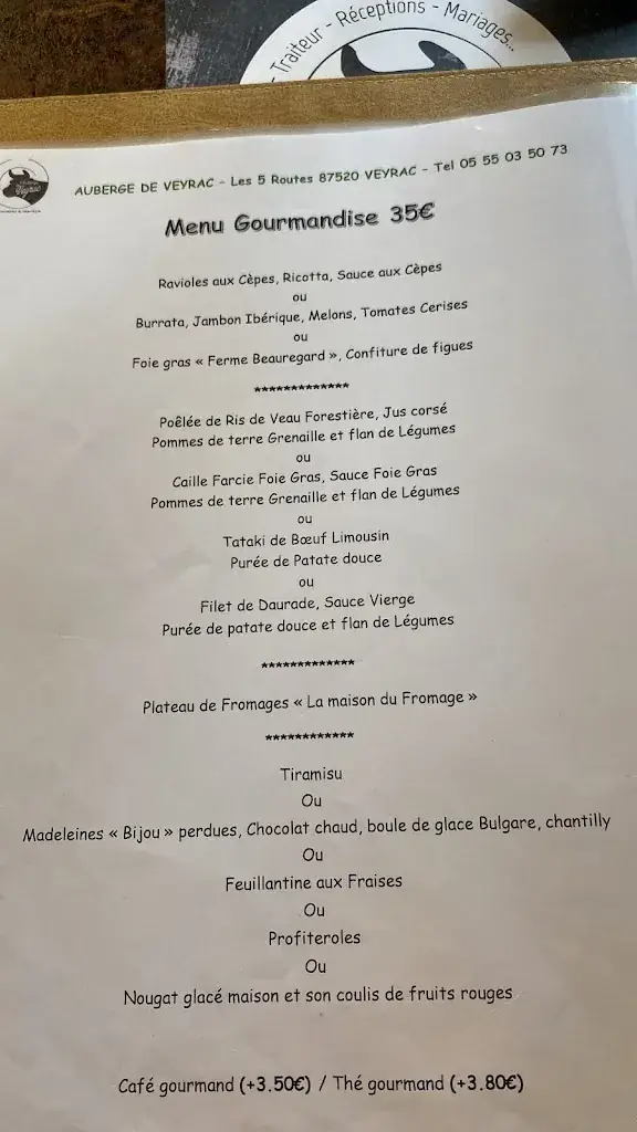 Menu_Auberge de Veyrac_Veyrac_image_1