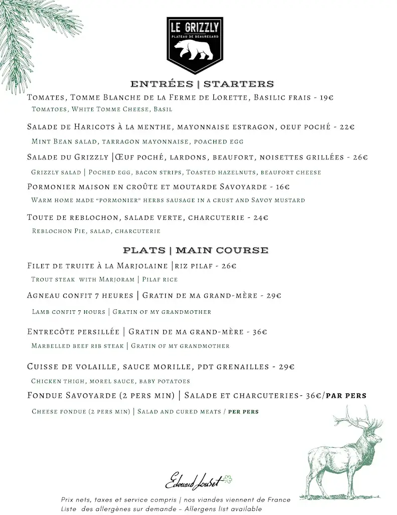 Menu_Le Grizzly Beauregard_Clusaz_image_1
