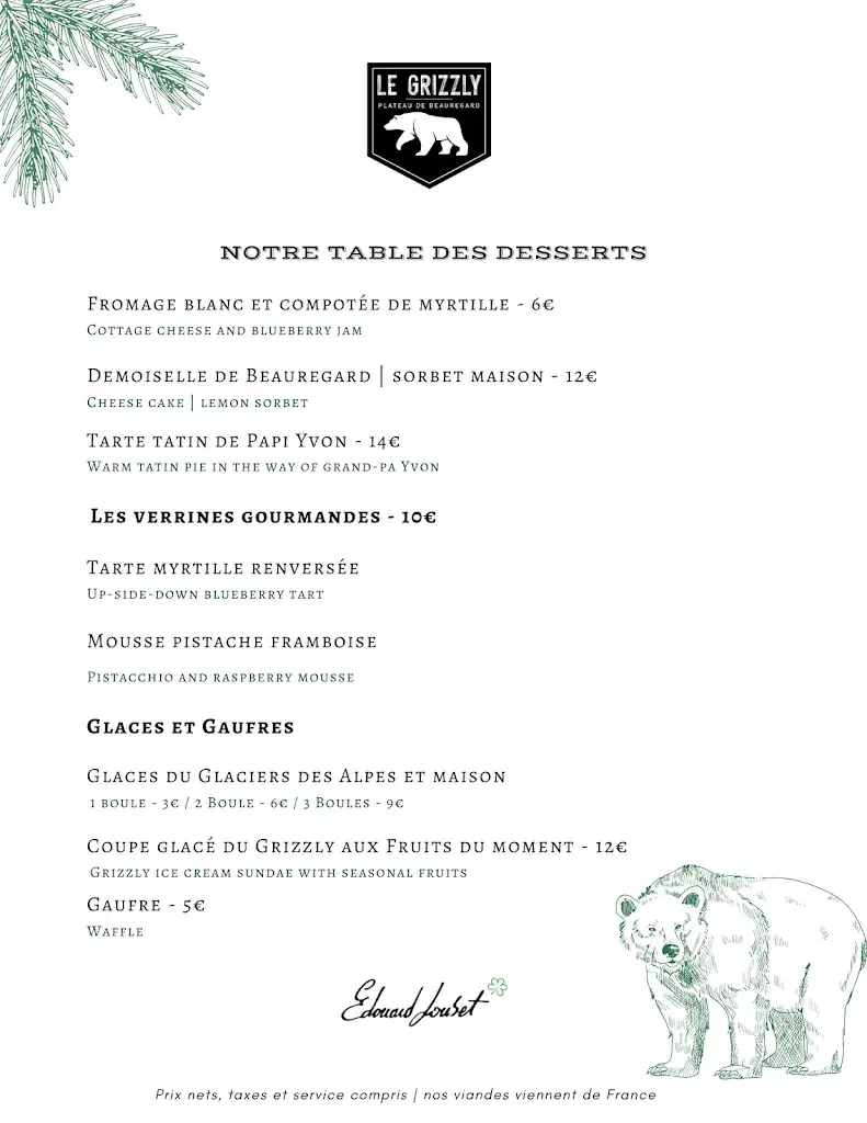Menu_Le Grizzly Beauregard_Clusaz_image_3