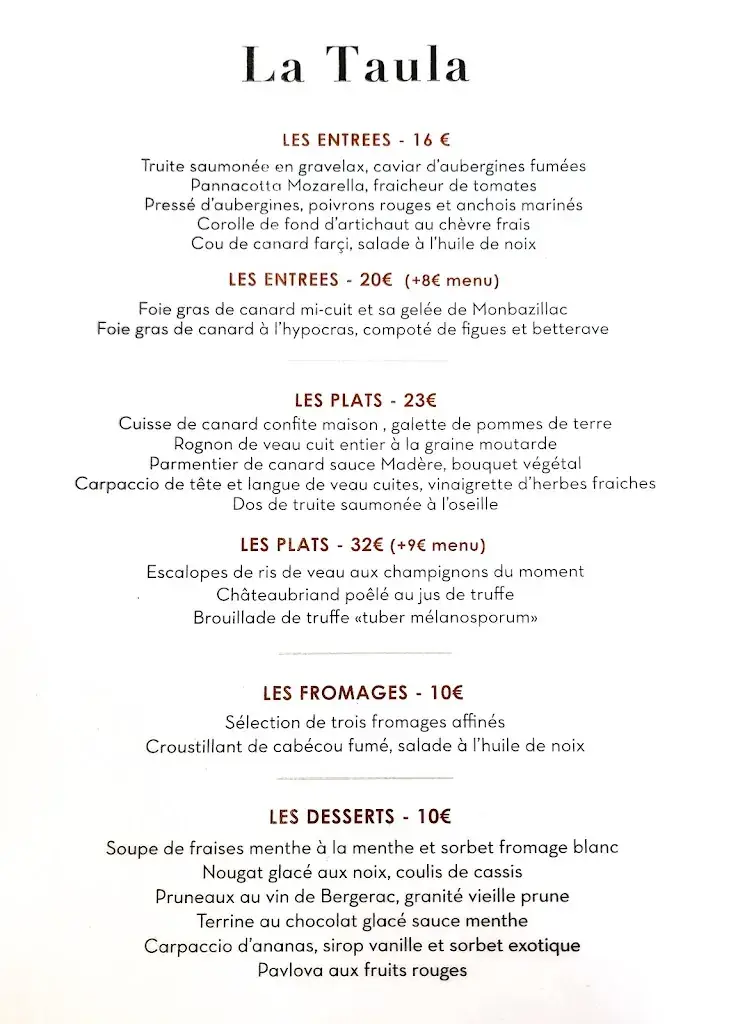Menu_La Taula Cuisine du terroir maison_Périgueux_image_1