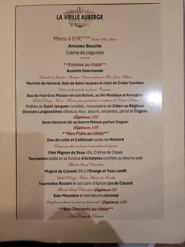 Menu_Restaurant La Vieille Auberge_Ibos_image_1