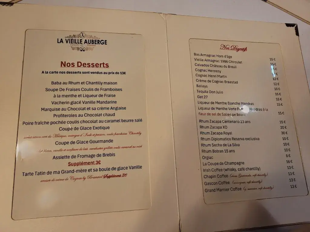 Menu_Restaurant La Vieille Auberge_Ibos_image_2