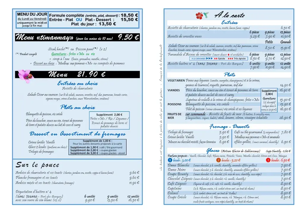 Menu_Restaurant La Marine Chez Christy - Cuisine traditionnelle avec des notes de cuisine créole_Port-des-Barques_immagine_1