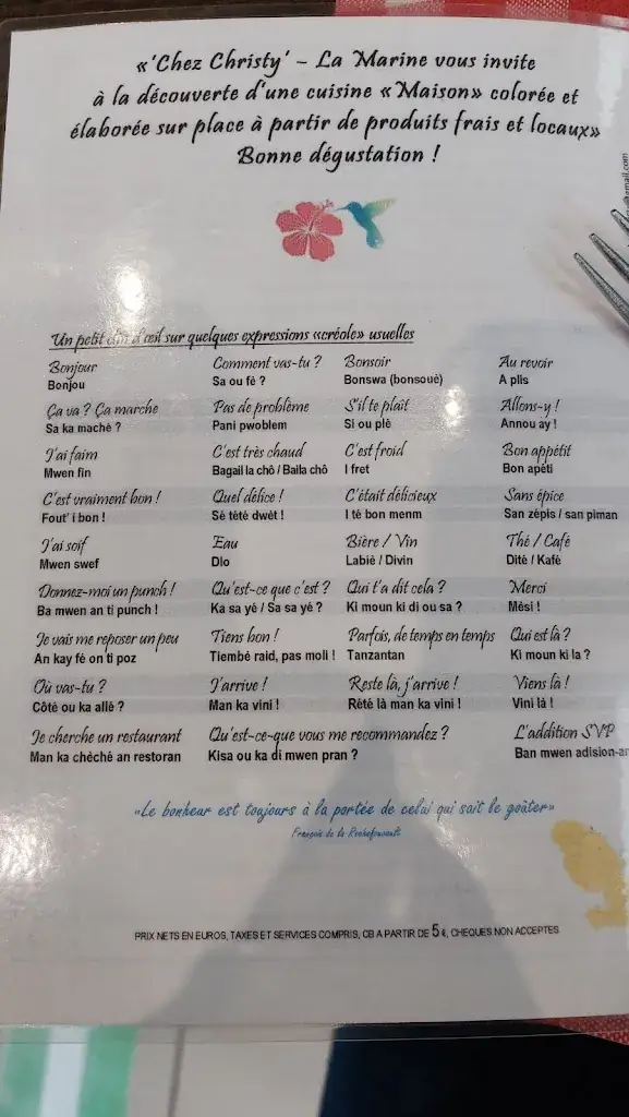 Menu_Restaurant La Marine Chez Christy - Cuisine traditionnelle avec des notes de cuisine créole_Port-des-Barques_immagine_3