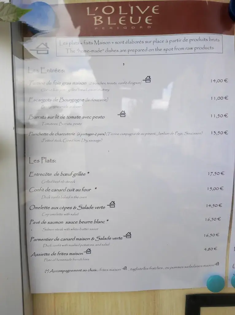 Menu_Restaurant Bar L' Olive Bleue. Ouvert en soirée de Juin à fin août._Rouffignac-Saint-Cernin-de-Reilhac_image_1