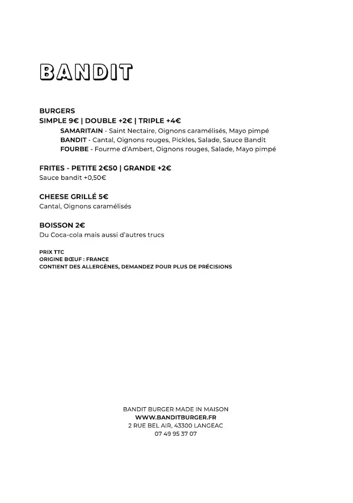 Menu_Bandit Burger_Langeac_image_1