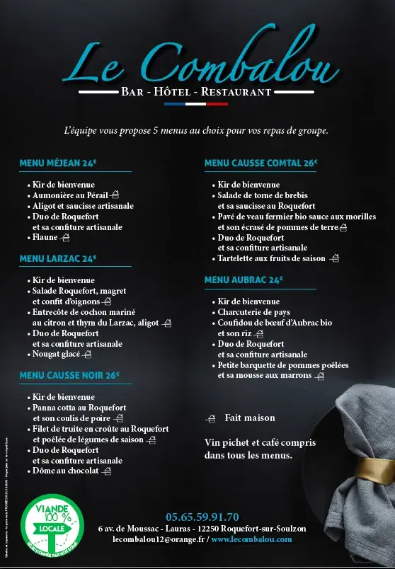 Menu_Hotel Le Combalou_Roquefort-sur-Soulzon_image_1