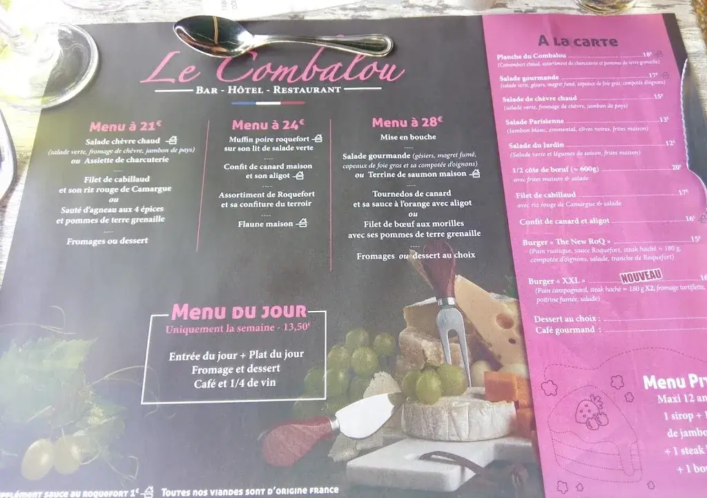 Menu_Hotel Le Combalou_Roquefort-sur-Soulzon_image_4