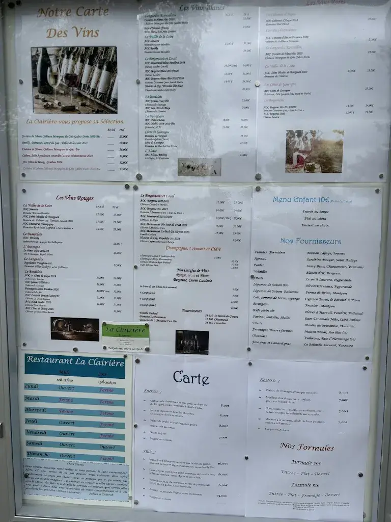 Menu_Restaurant La Clairière_Servanches_image_1