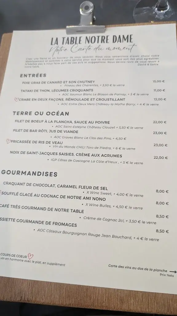Menu_La Table Notre Dame royan_Royan_image_1
