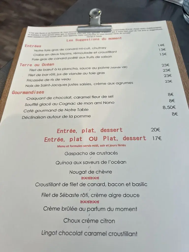 Menu_La Table Notre Dame royan_Royan_image_2