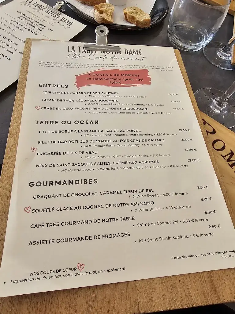 Menu_La Table Notre Dame royan_Royan_image_3