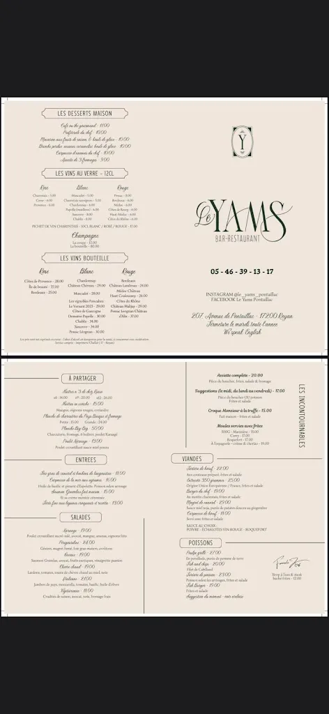 Menu_Restaurant Le Yam’s_Royan_immagine_3