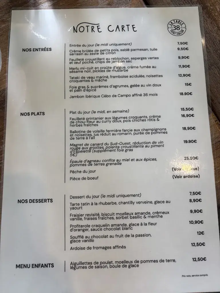Menu_La Table 38_Saint-Émilion_imagen_2