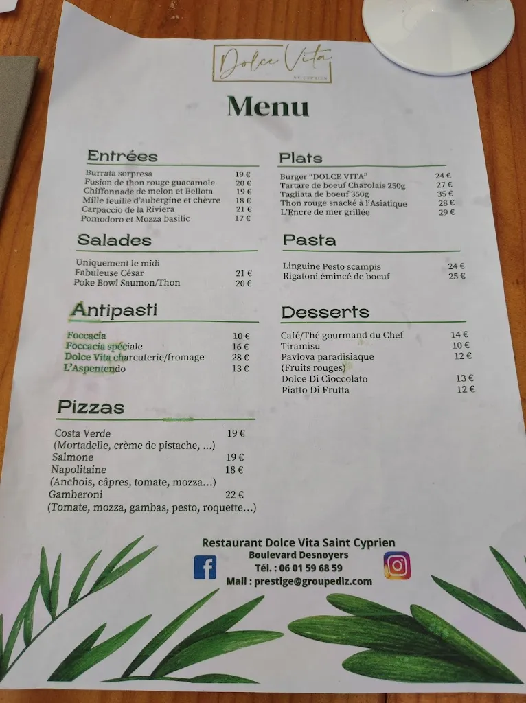 Menu_DOLCE VITA CLUB DE PLAGE RESTAURANT_Saint-Cyprien_image_1