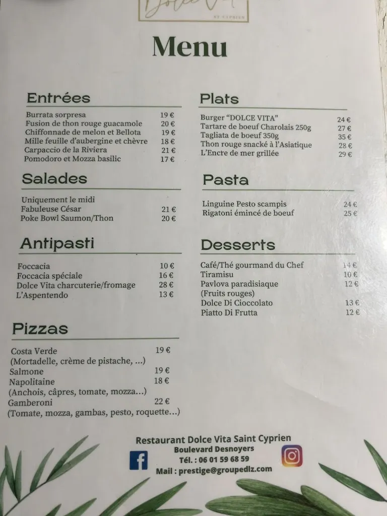 Menu_DOLCE VITA CLUB DE PLAGE RESTAURANT_Saint-Cyprien_image_2