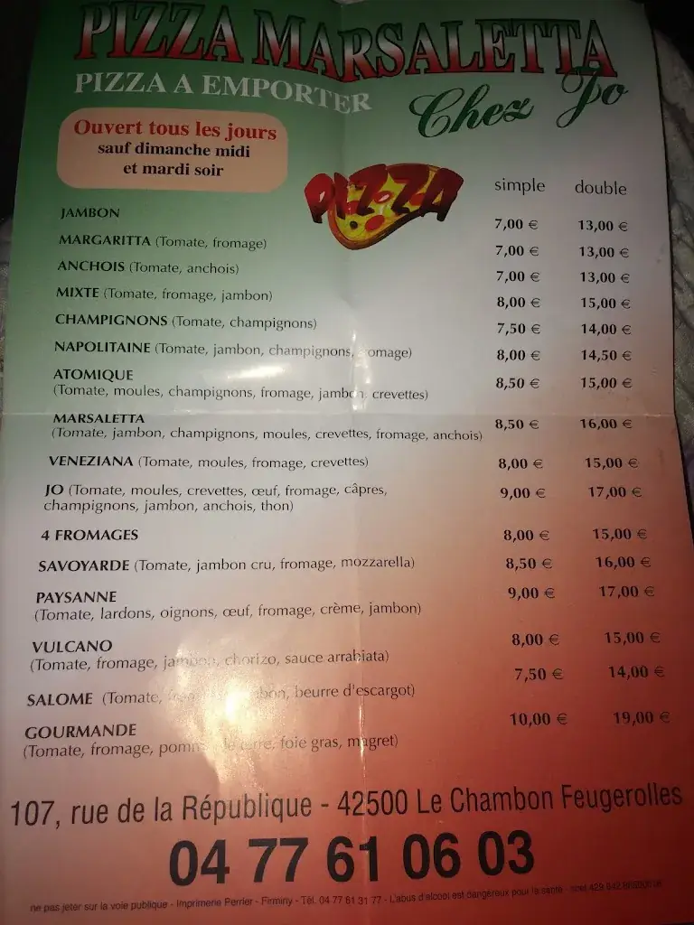 Menu_Pizzeria Restaurant Marsaletta (chez Jo)_Chambon-Feugerolles_image_1
