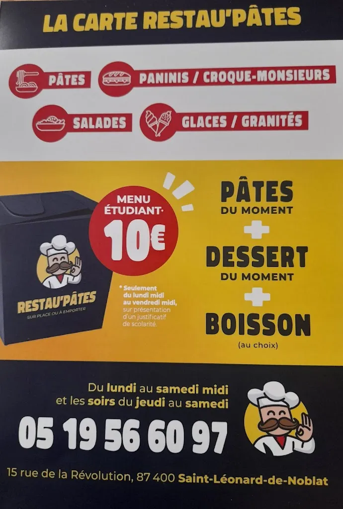 Le Restau' Pâtes restaurant in Saint-Léonard-de-Noblat