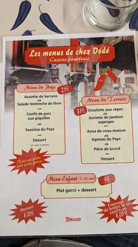 Menu_Restaurant La Vieille Auberge - Chez Dédé_Saint-Jean-Pied-de-Port_image_1