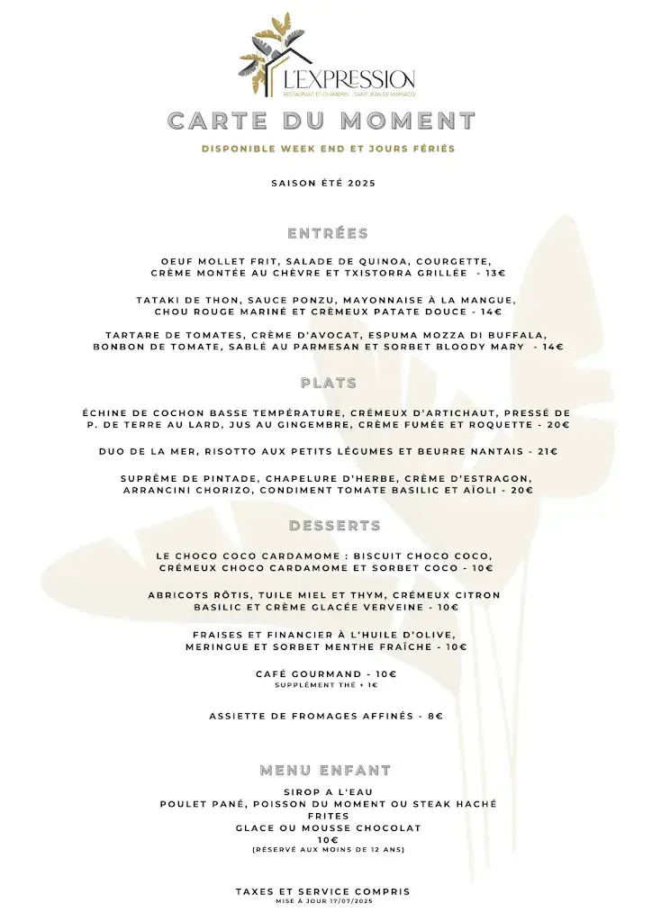 Menu_Restaurant et Chambres L'Expression_Saint-Jean-de-Marsacq_image_1