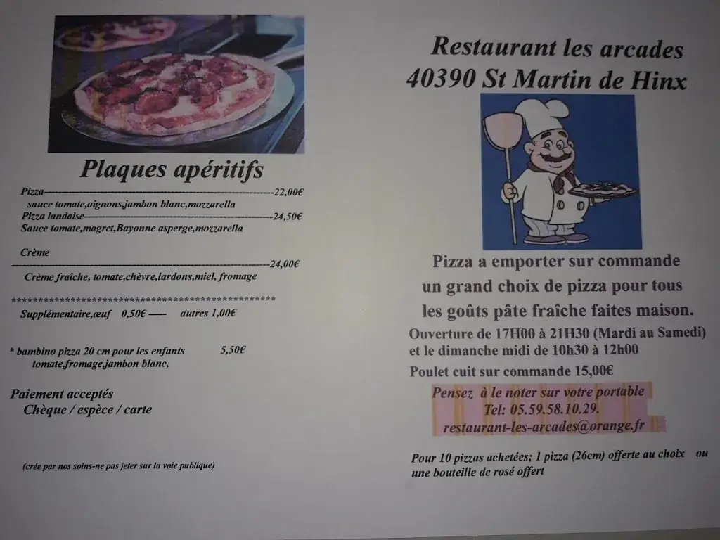 Menu_Restaurant Les Arcades_Saint-Martin-de-Hinx_image_3