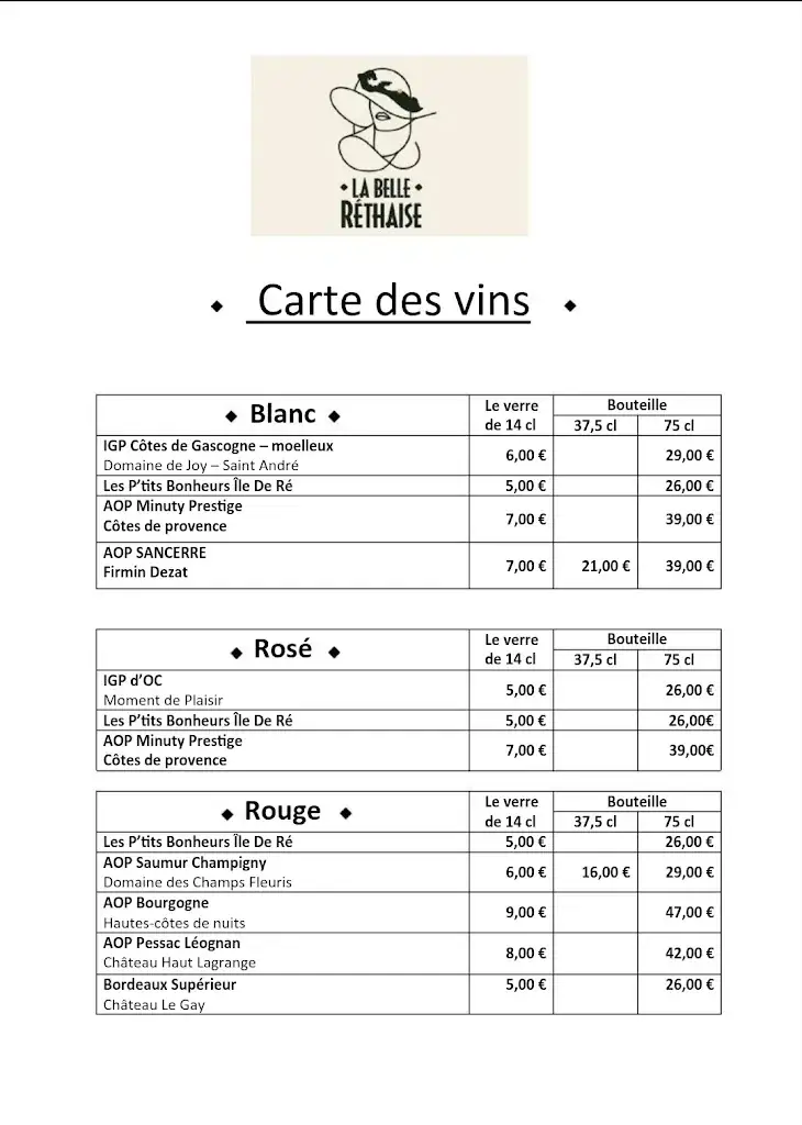 Menu_La Belle Réthaise_Saint-Martin-de-Ré_image_1