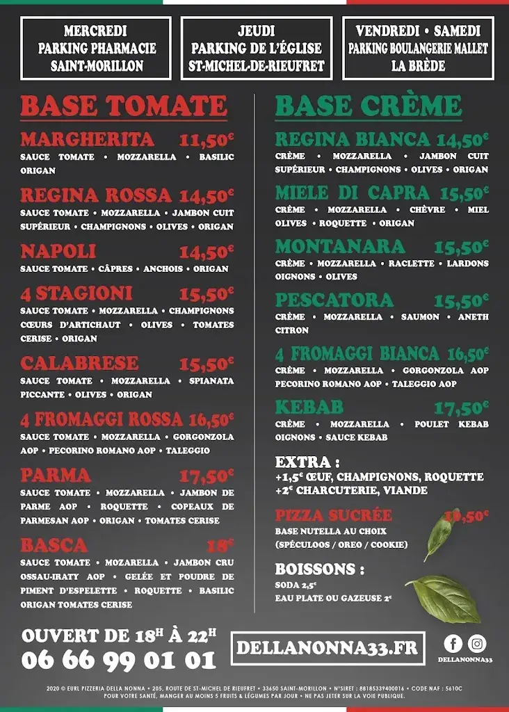 Menu_Pizzeria Della Nonna 33_Brède_image_1