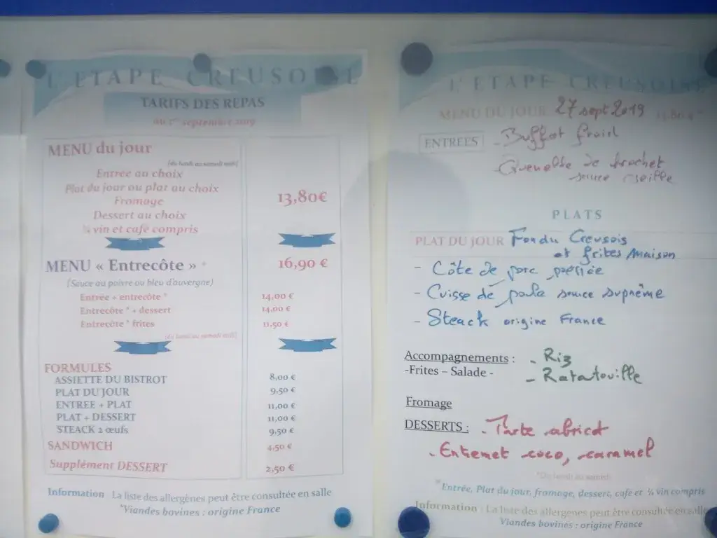 Menu_Restaurant l'Etape Creusoise _Saint-Vaury_image_1