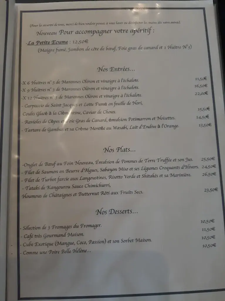 Menu_Restaurant L'Ecume_Saint-Trojan-les-Bains_image_1