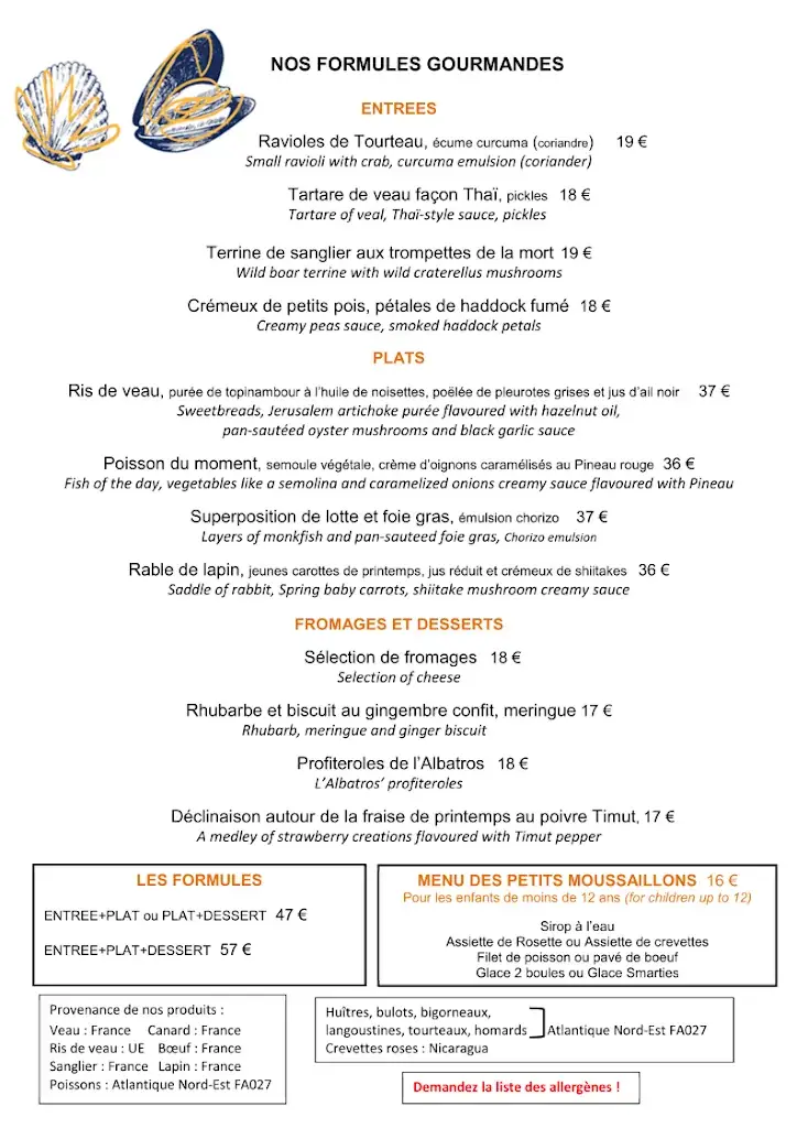 Menu_Hôtel Restaurant L'Albatros_Saint-Trojan-les-Bains_image_1