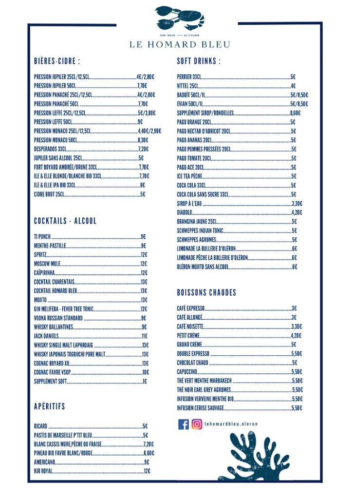 Menu_Restaurant Le Homard Bleu_Saint-Trojan-les-Bains_immagine_2