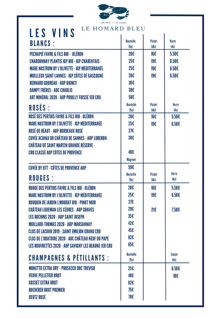 Menu_Restaurant Le Homard Bleu_Saint-Trojan-les-Bains_immagine_3