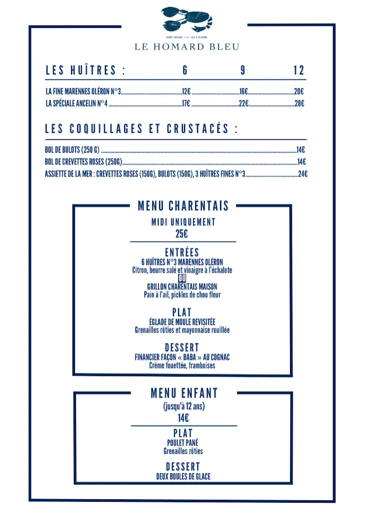 Menu_Restaurant Le Homard Bleu_Saint-Trojan-les-Bains_immagine_4