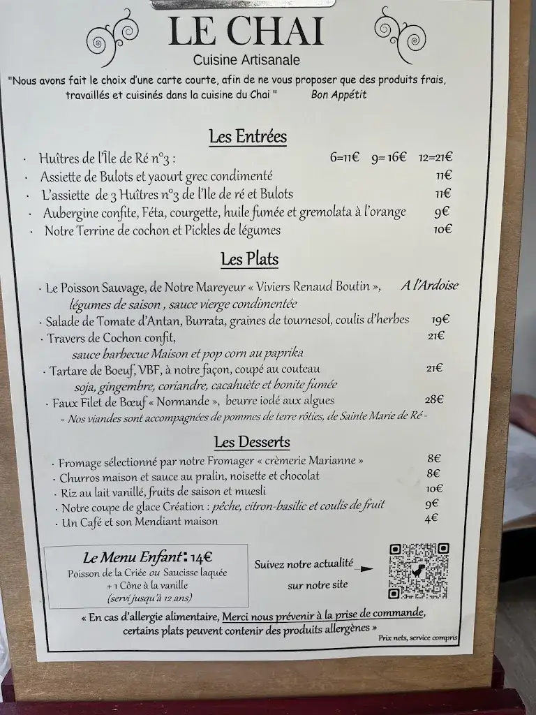 Menu_Restaurant Le Chai_Sainte-Marie-de-Ré_imagen_2