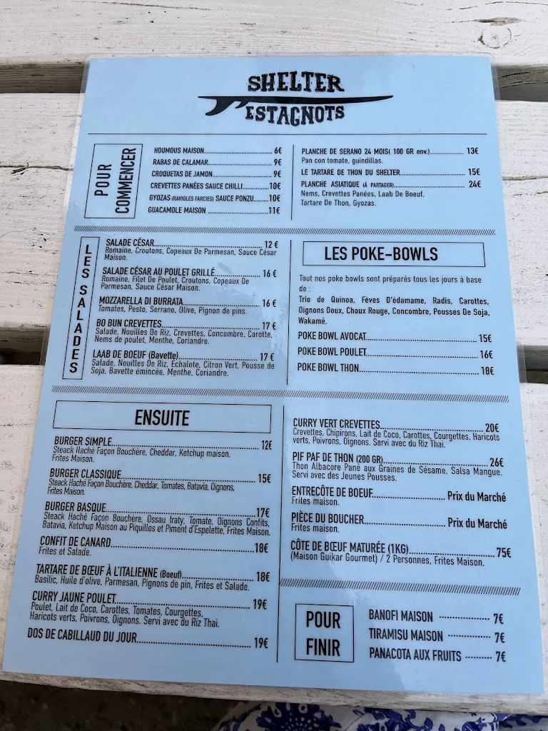 Menu_Shelter Les Estagnots_Seignosse_image_4