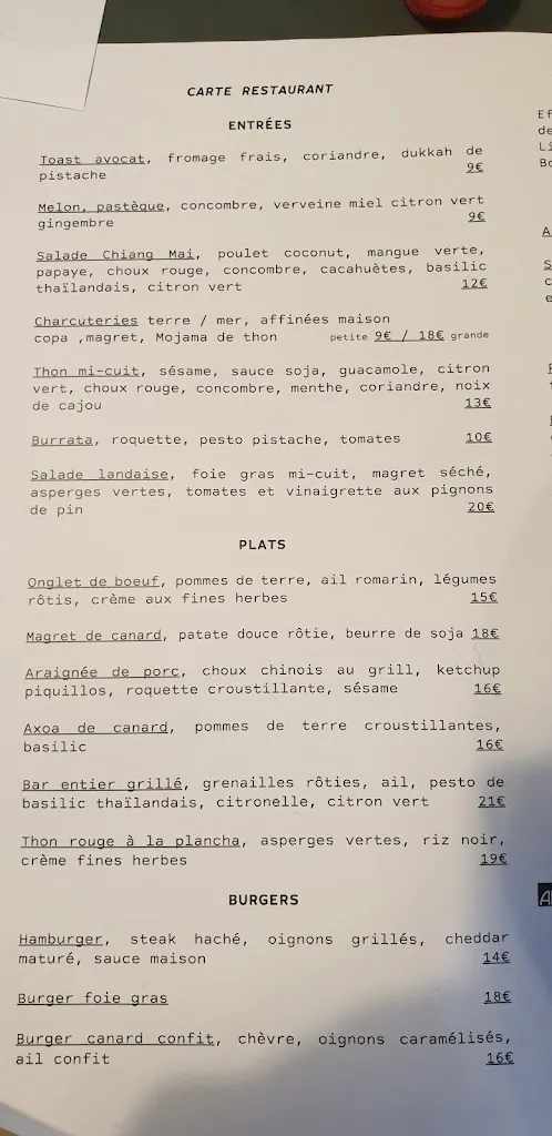 Menu_La cantine du oyes_Seignosse_image_4