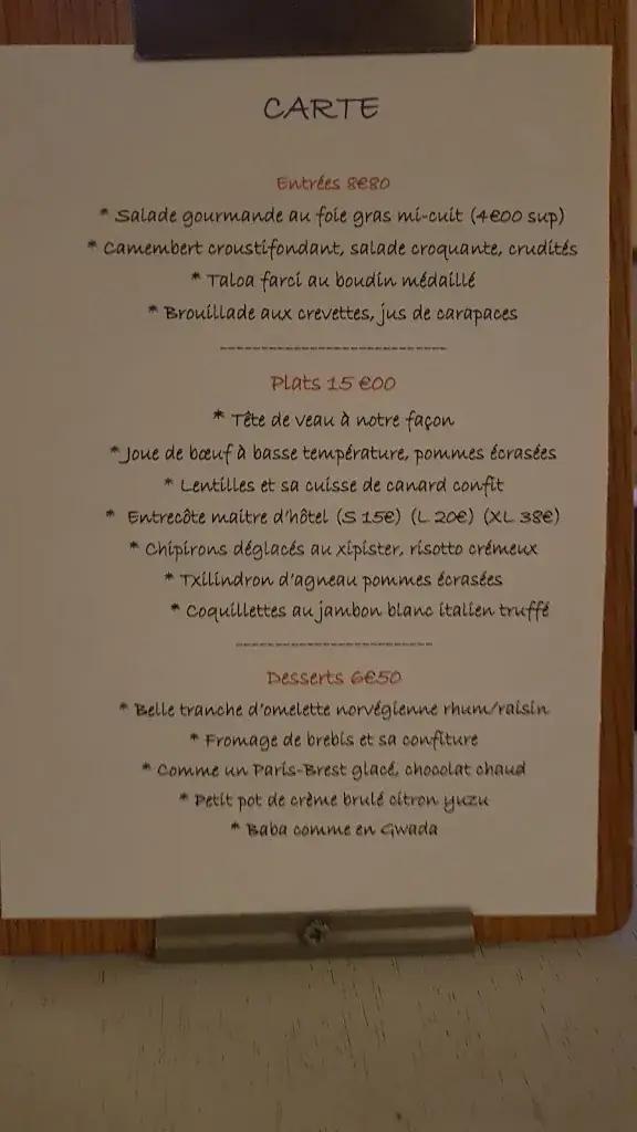 Menu_La Petite Auberge_Ustaritz_immagine_1