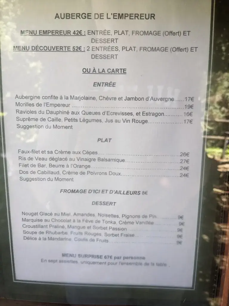 Menu_Auberge de l'Empereur_Ussel_imagen_1