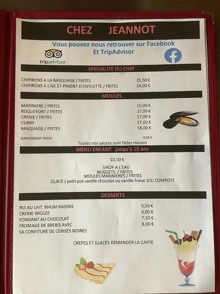 Menu_Restaurant Chez Jeannot Montalivet_Vendays-Montalivet_image_1