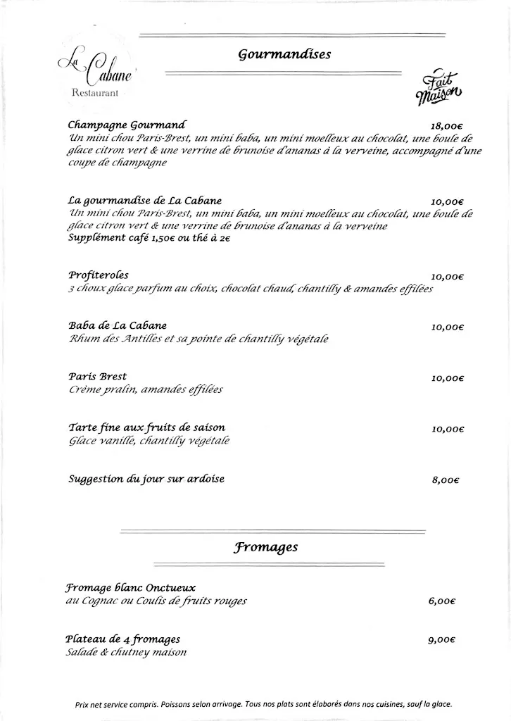 Menu_La Cabane Restaurant_L'Éguille_immagine_1