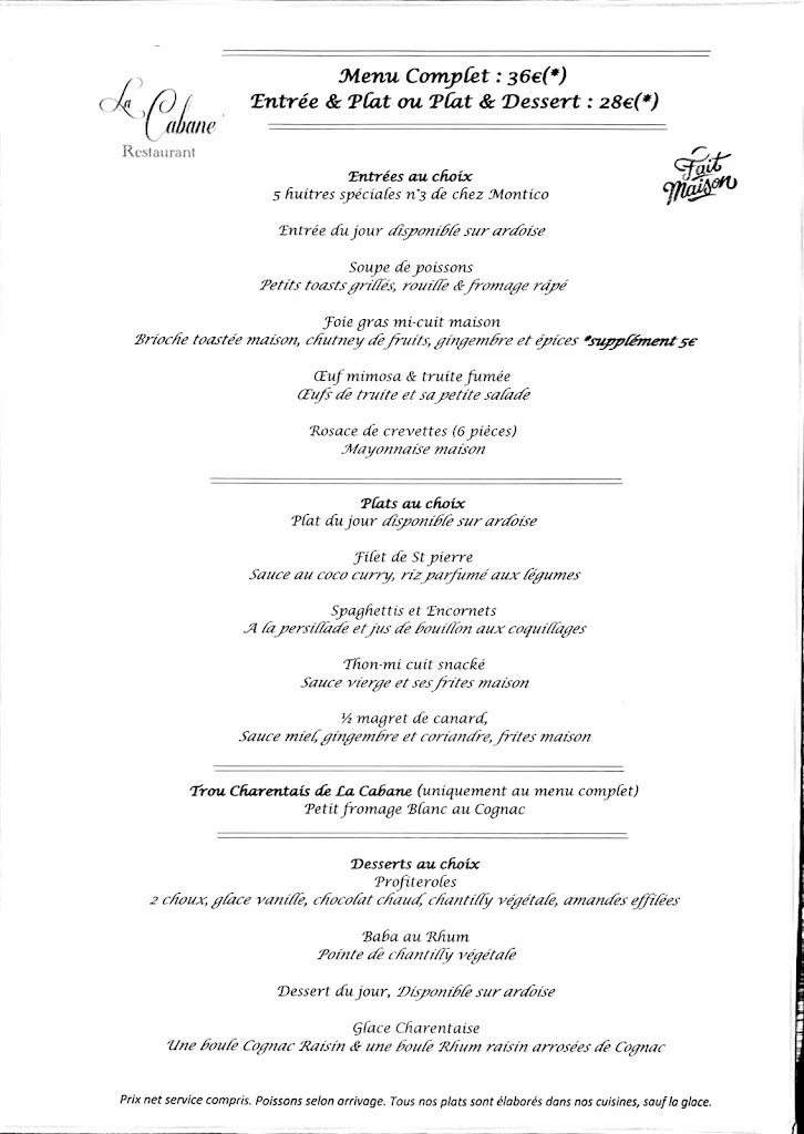 Menu_La Cabane Restaurant_L'Éguille_immagine_3