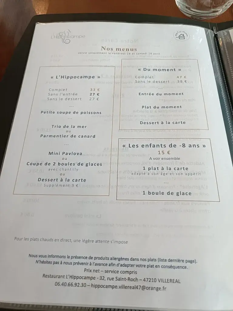 Menu_Au Restaurant L’Hippocampe_Villeréal_image_4