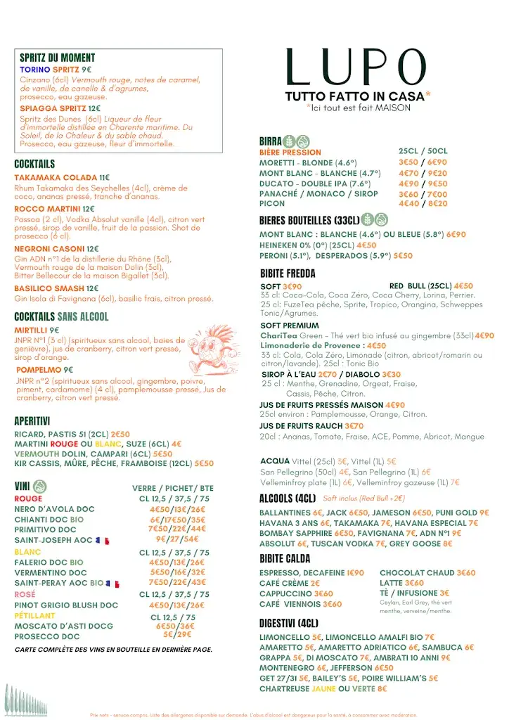 Menu_Lupo : restaurant Italien & pizzeria_Vienne_image_1