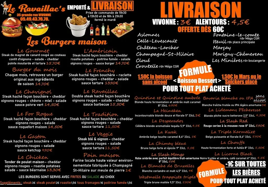 Menu_Le Ravaillac's | Plats cuisinés | Brasserie & Burgers | sur place, emporté & livraison_Vivonne_image_1